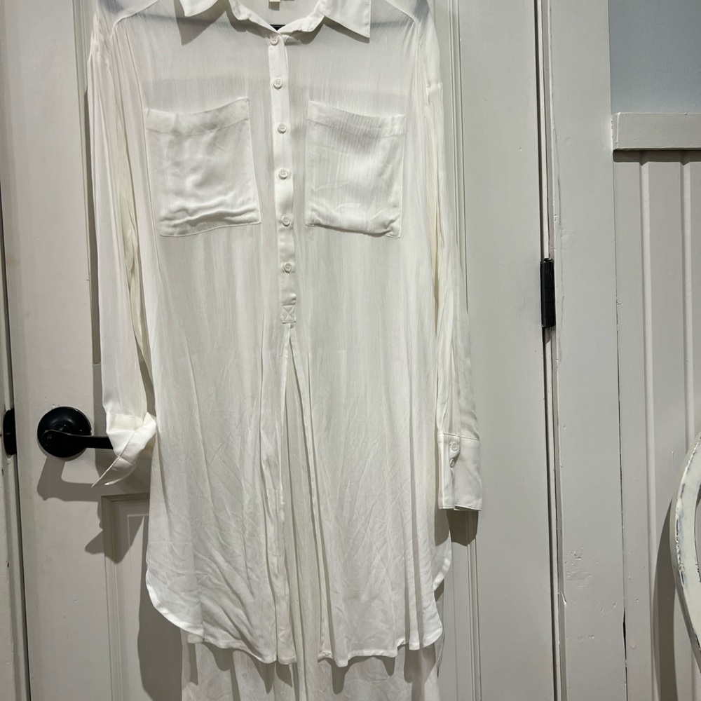 Sheer White Button-Up Shirt Dress